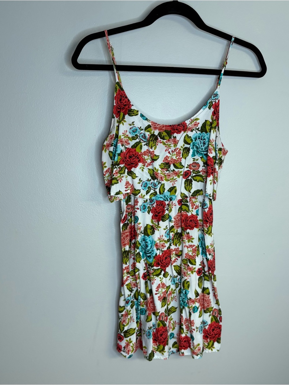 Ambiance White Mini Dress with Red & Blue Floral Print
